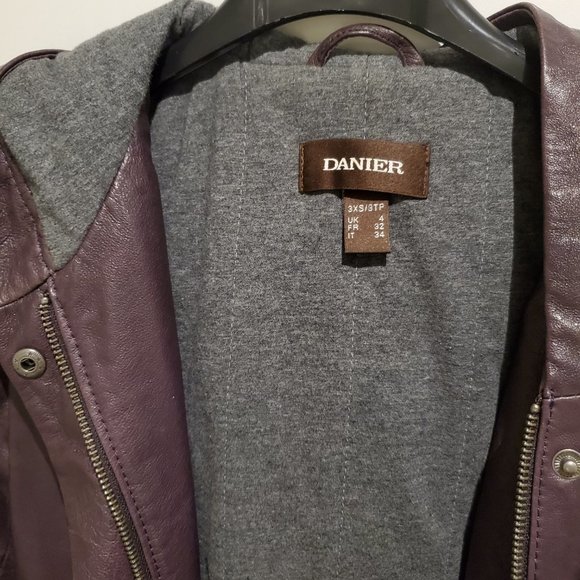 Danier leather eggplant purple moto jacket with hoody and lining. - Picture 2 of 5